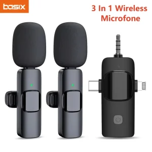 Basix Mini micrófono Lavalier portátil Audio Video grabación Mini micrófono de solapa micrófono inalámbrico para IPhone TypeC ipad juego teléfono